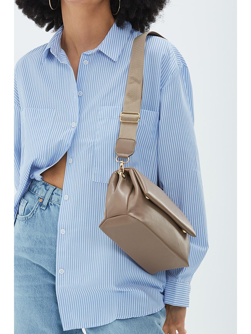 Bej Kolon Askılı Çift Gözlü Kadın Çanta-1