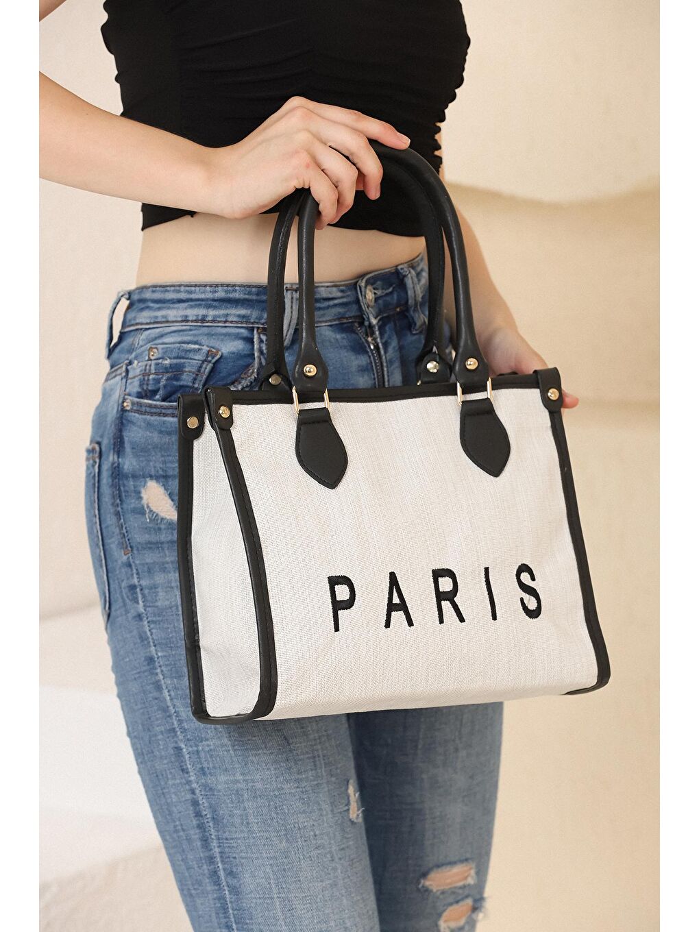 Siyah Kanvas Tote Omuz Çantası-1