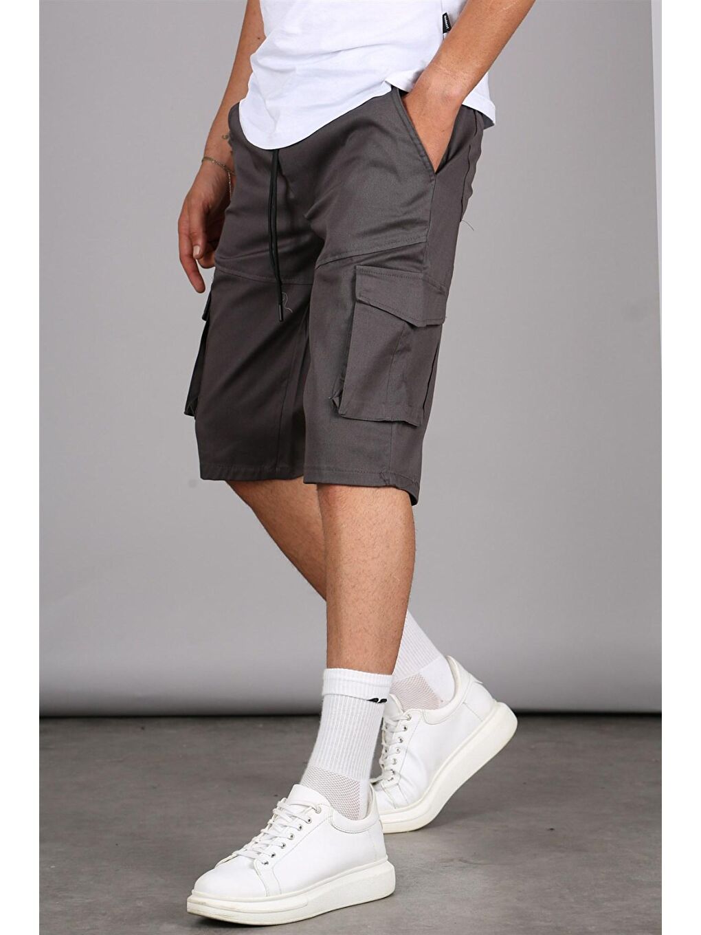 Gri Füme Basic Kargo Cep Erkek Kapri Şort 5473