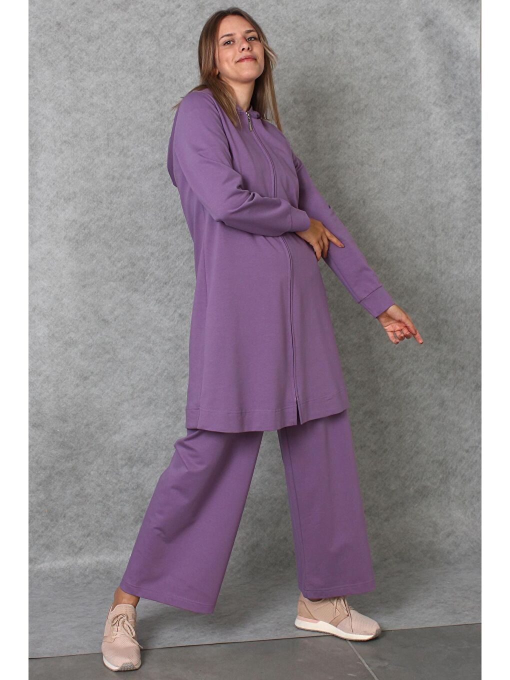 Koyu Lila Fermuarlı Eşofman Takım