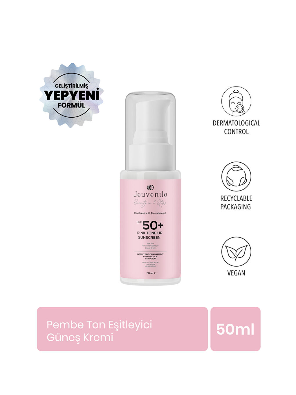 SPF 50+ Yüksek Korumalı Renk Tonu Eşitleyici Pembe Güneş Kremi