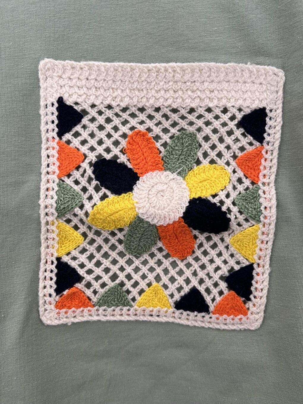 Yeşil Kız Çocuk Çiçek Cep Bluz-1