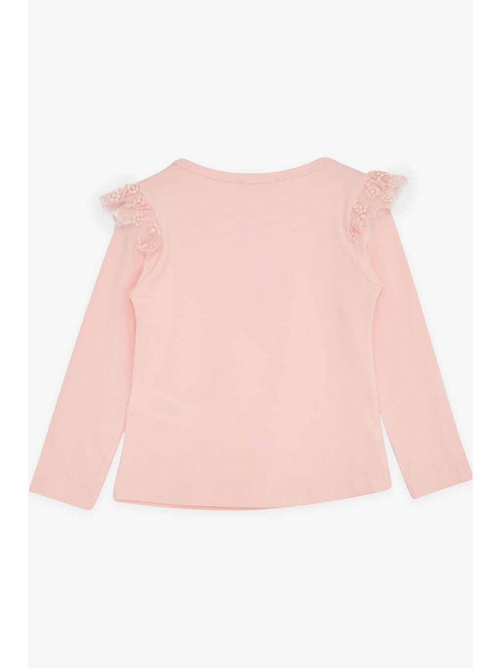 Pembe Kız Çocuk Uzun Kollu Tişört Omuzu Güpürlü Somon (3-6 Yaş)-1