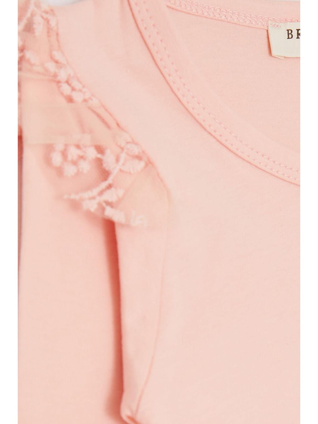 Pembe Kız Çocuk Uzun Kollu Tişört Omuzu Güpürlü Somon (3-6 Yaş)-3