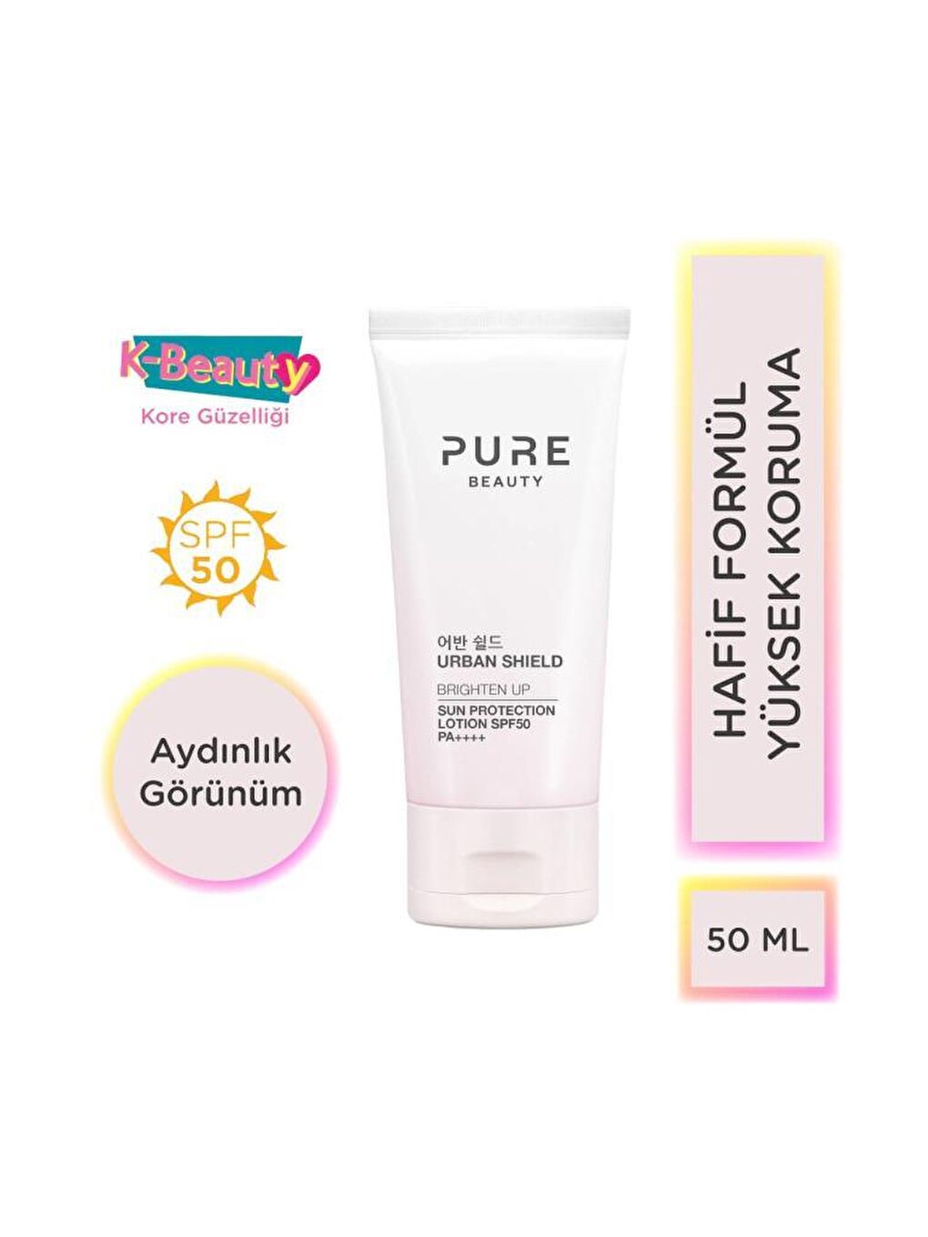 Pure Beauty Renksiz Brighten Up Güneş Koruyucu Losyon Spf 50 Pa+ 50 ml