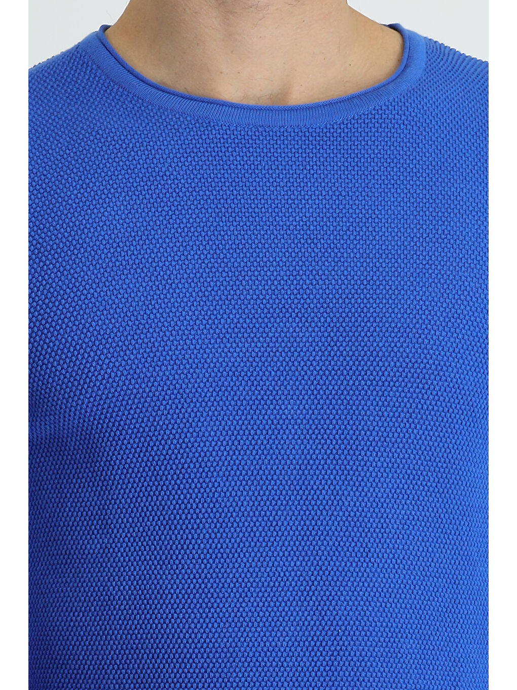 Mavi Bisiklet Yaka Slim Fit Dar Kesim Düz Pamuklu Triko Kazak-3