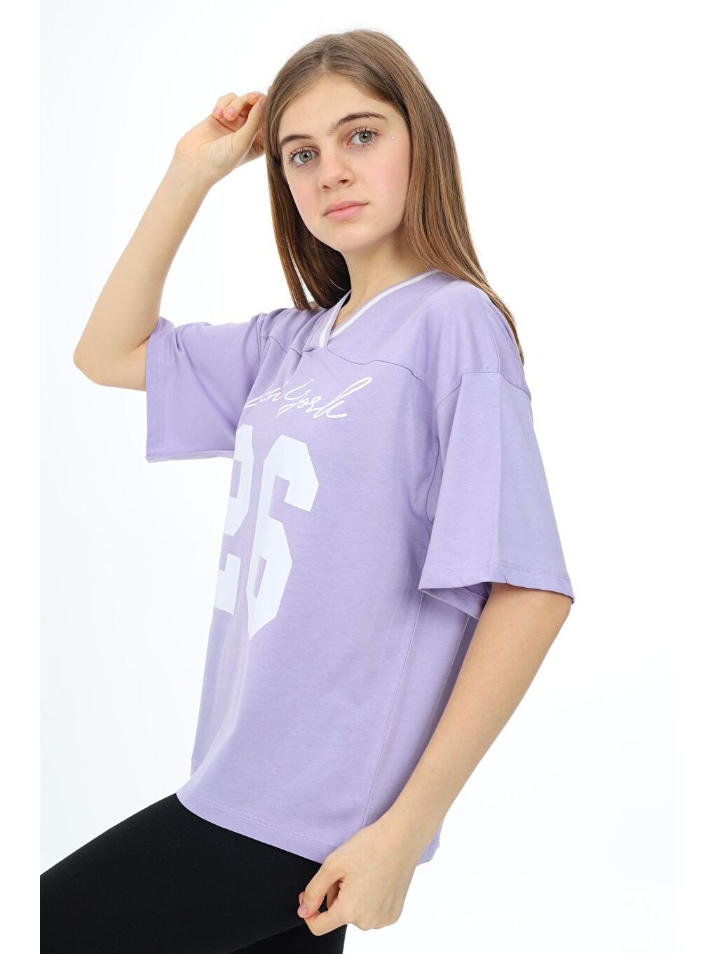Lila Kız Çocuk V Yaka T-Shirt 9-14 Yaş Lx021-1