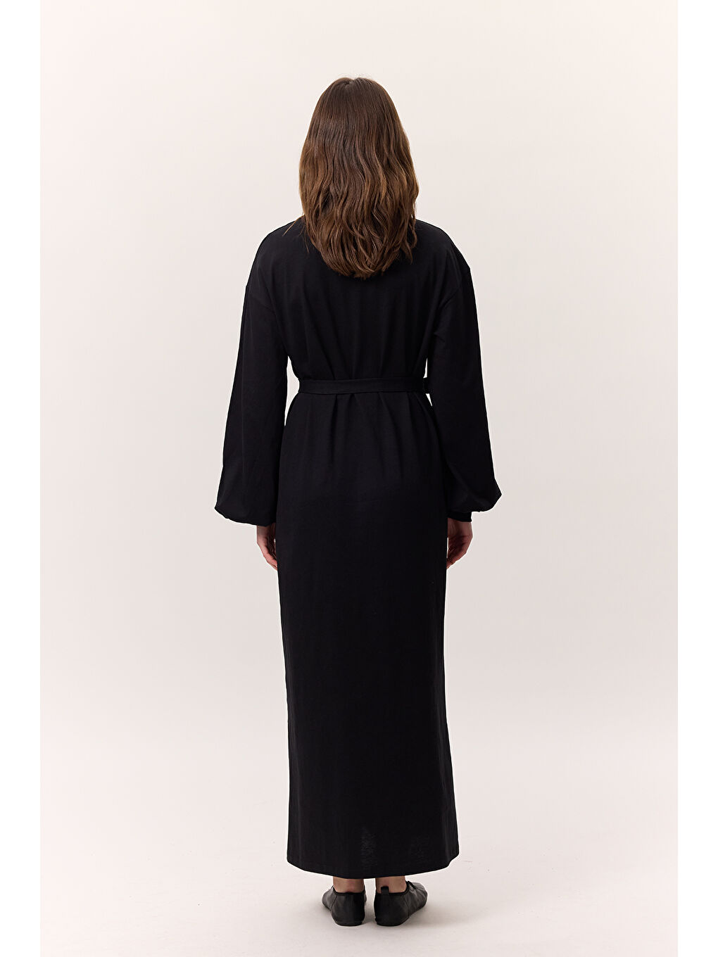 Balon Kollu Uzun Rahat Elbise Siyah-7