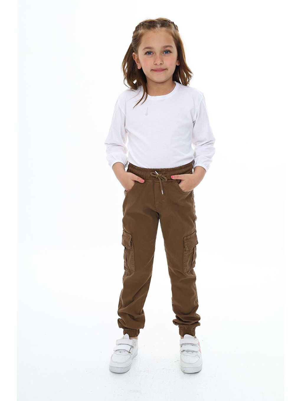 angelos Kahverengi Kız Çocuk Kargo Cepli Gabardin Jogger Pantolon 5-12 Yaş Lx512 - 2