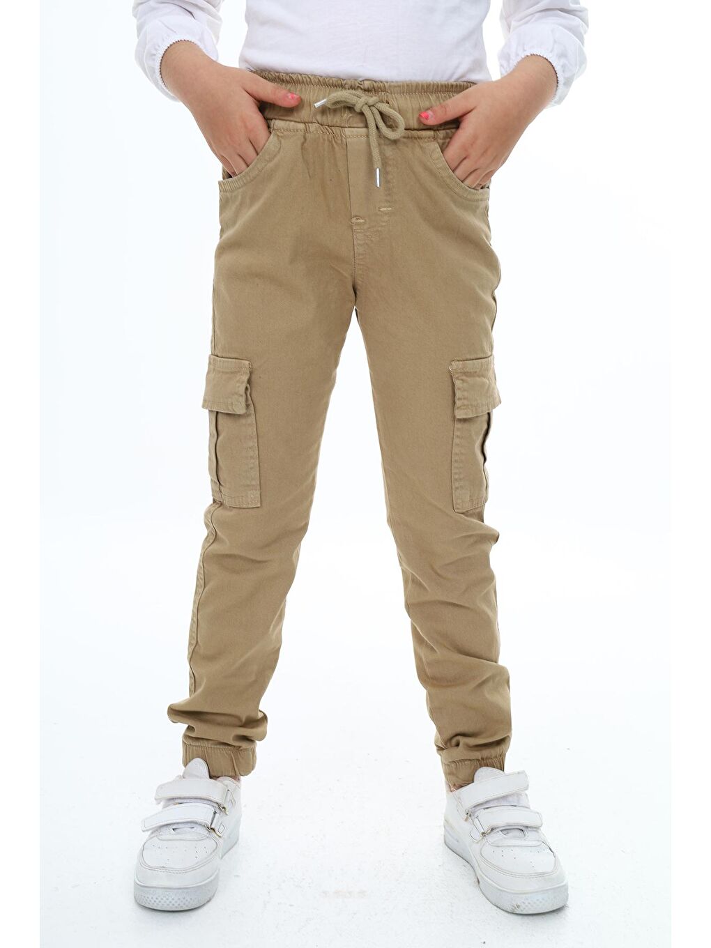 angelos Açık Kahve Kız Çocuk Kargo Cepli Gabardin Jogger Pantolon 5-12 Yaş Lx512 - 1