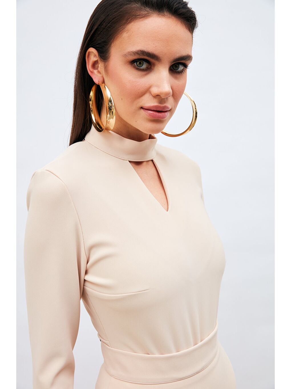 Sırt Detaylı Bodysuit Bluz - Bej