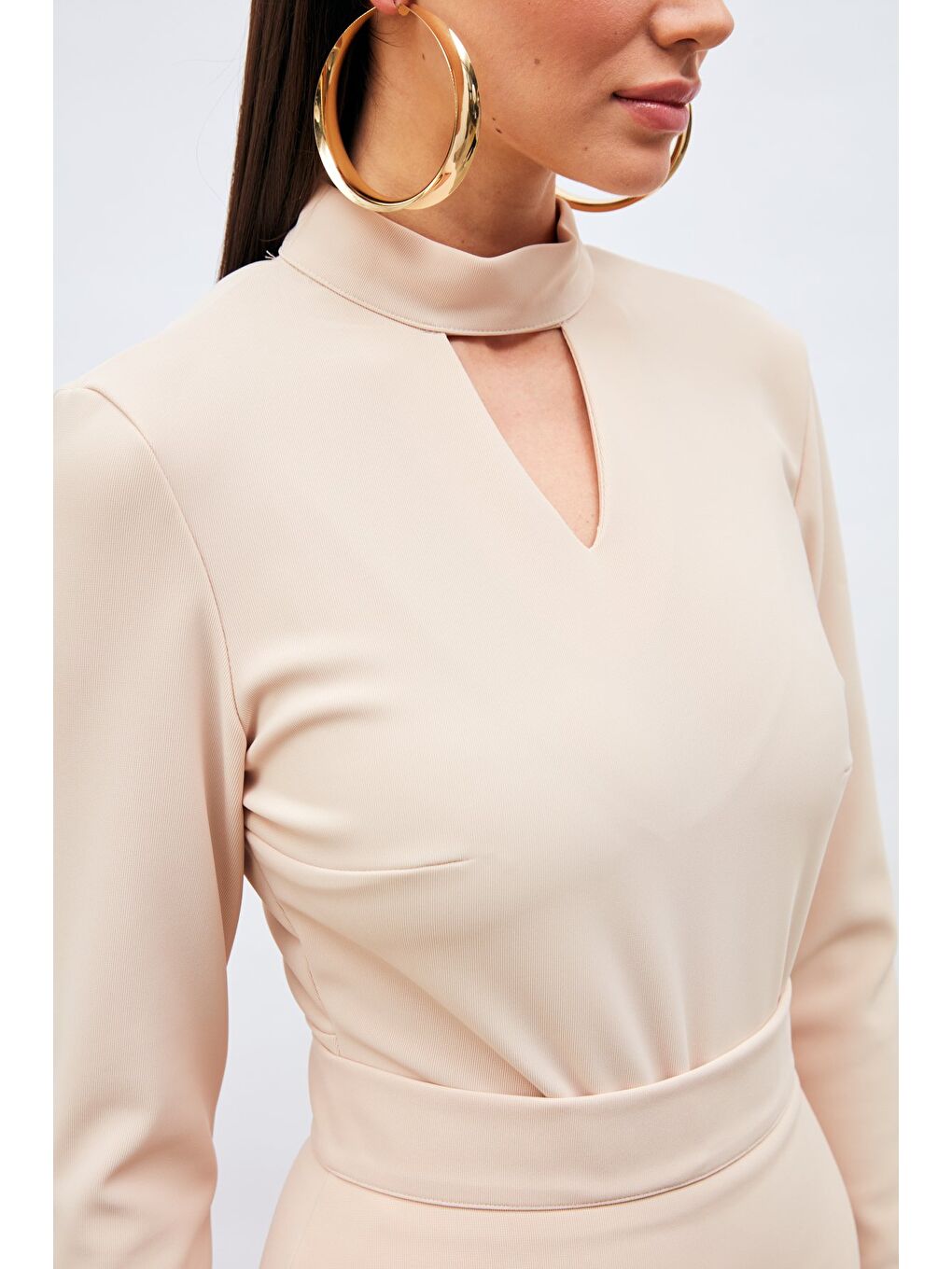 Sırt Detaylı Bodysuit Bluz - Bej-3