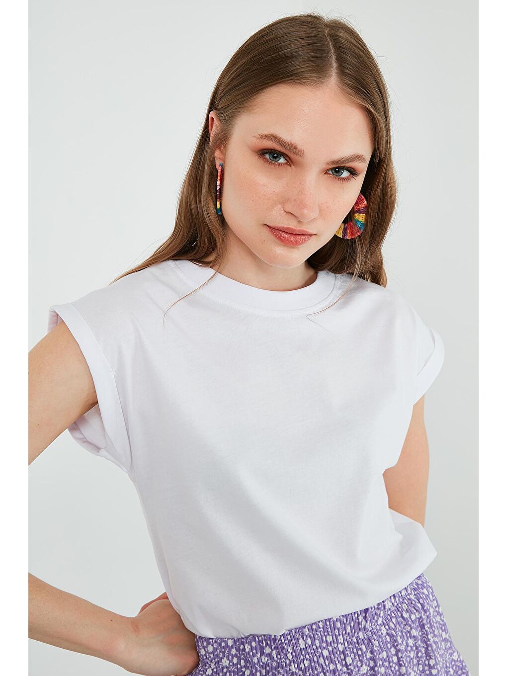 Lela Beyaz Bisiklet Yaka % 100 Pamuk Basic T Shirt 5864121 - 2