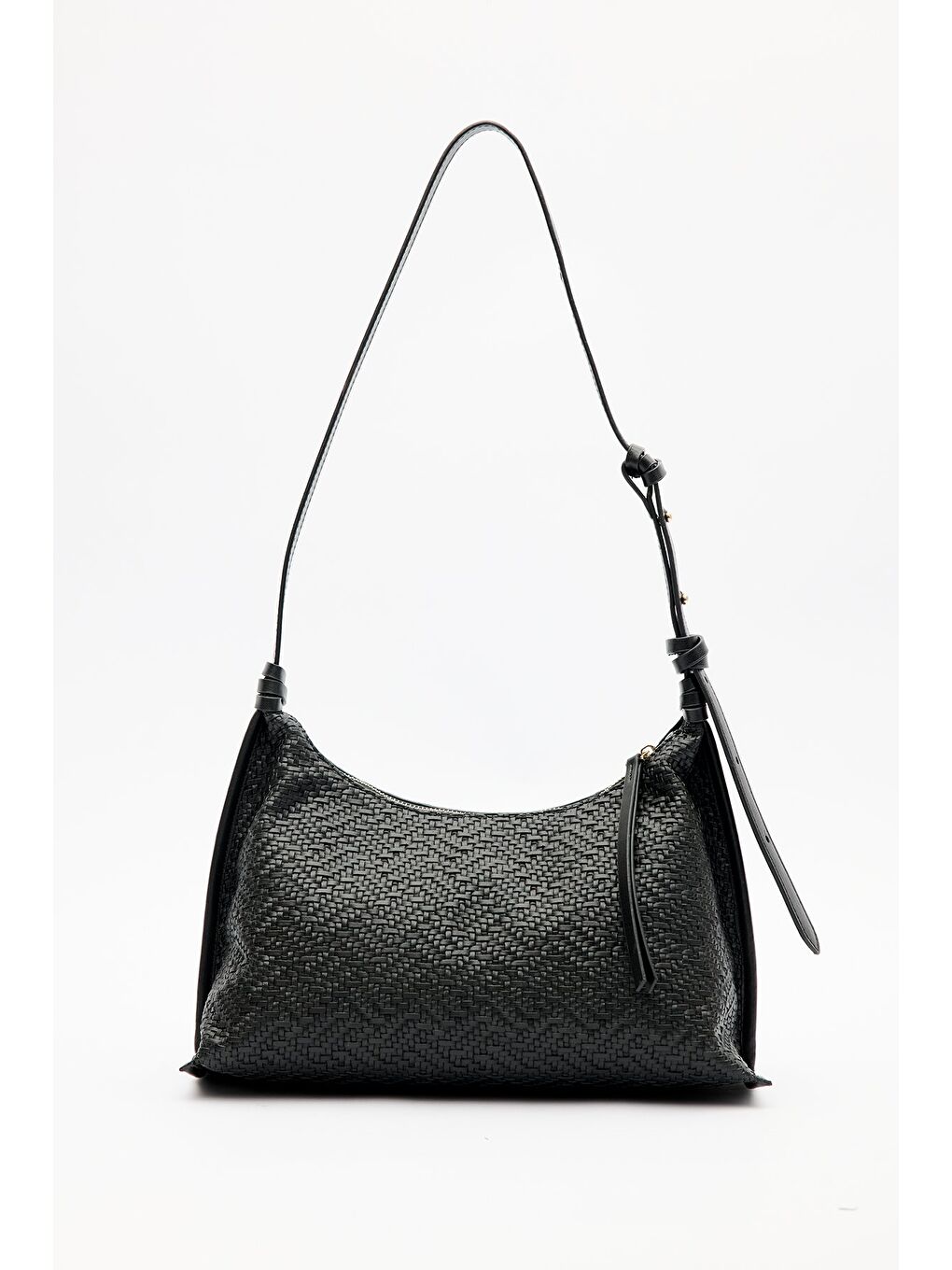 Dokulu Deri Omuz Çantası Siyah