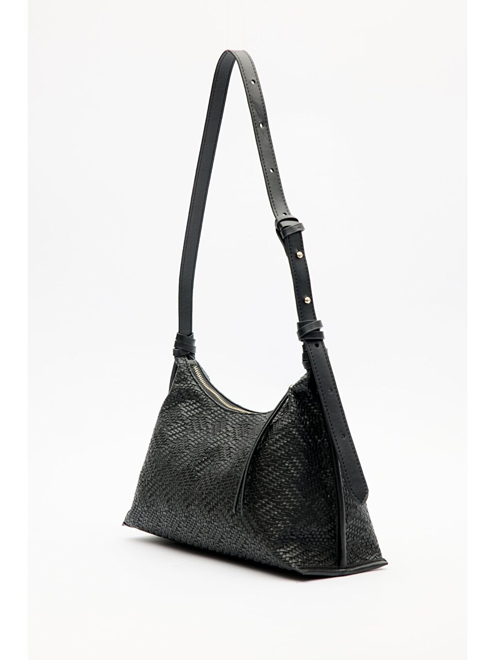 Dokulu Deri Omuz Çantası Siyah-2