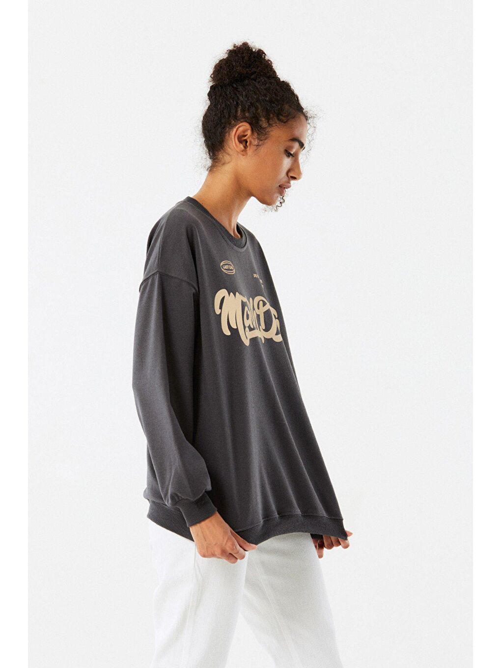 Antrasit Match Day Baskılı Bisiklet Yaka Sweatshirt-2