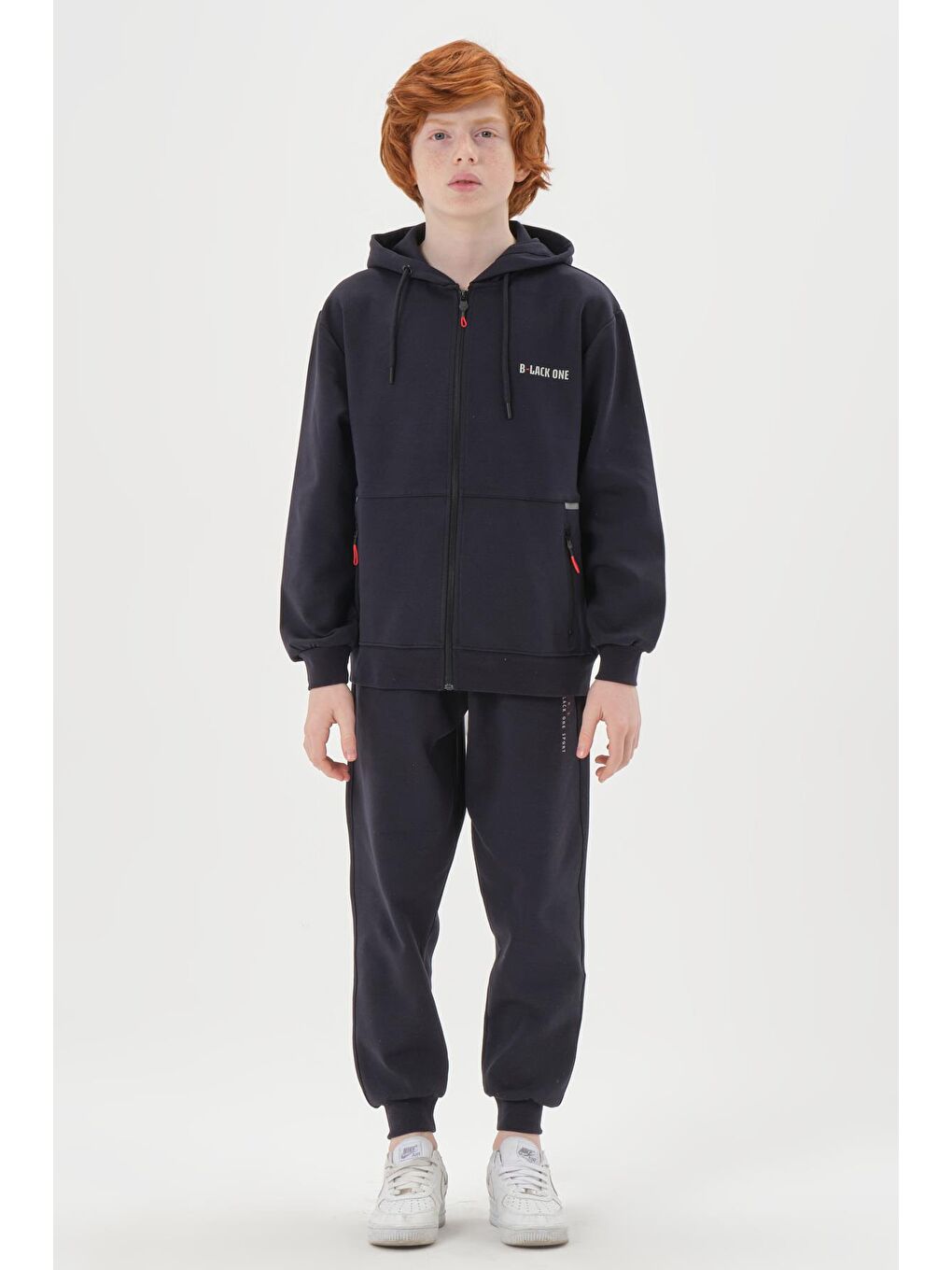 Lacivert Kapüşonlu Ayarlanabilir Bel Lastikli Çift Cepli Erkek Eşofman Takımı