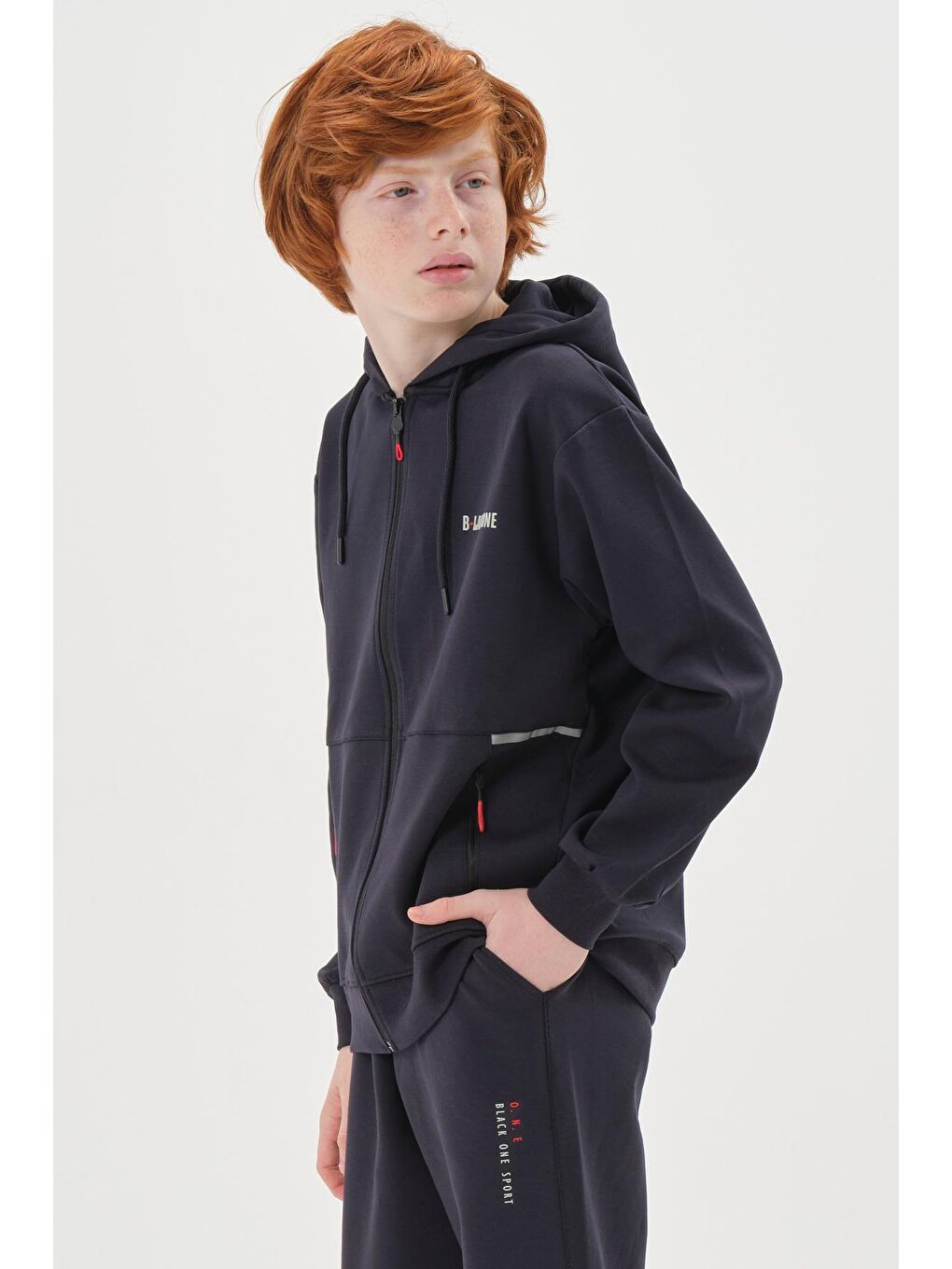 Lacivert Kapüşonlu Ayarlanabilir Bel Lastikli Çift Cepli Erkek Eşofman Takımı-3