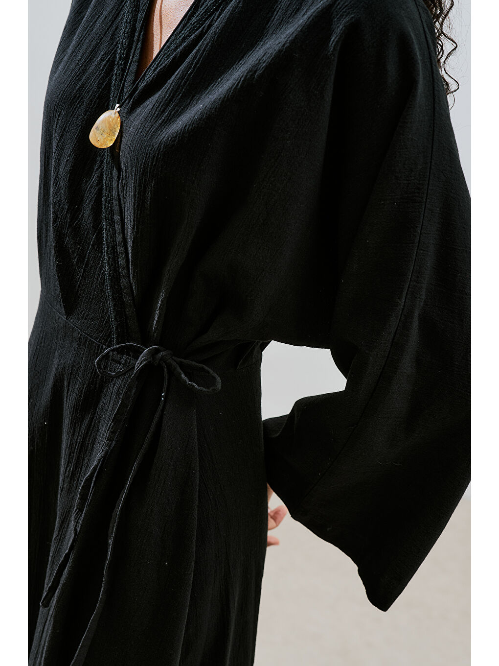 Dokulu Kruvaze Kapamalı Elbise Siyah-5