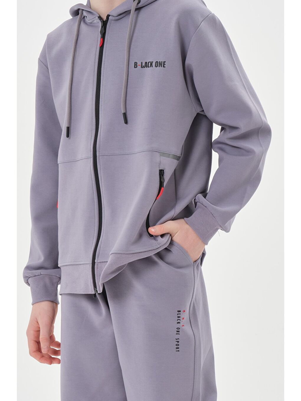 Mor Kapüşonlu Ayarlanabilir Bel Lastikli Çift Cepli Erkek Eşofman Takımı-4