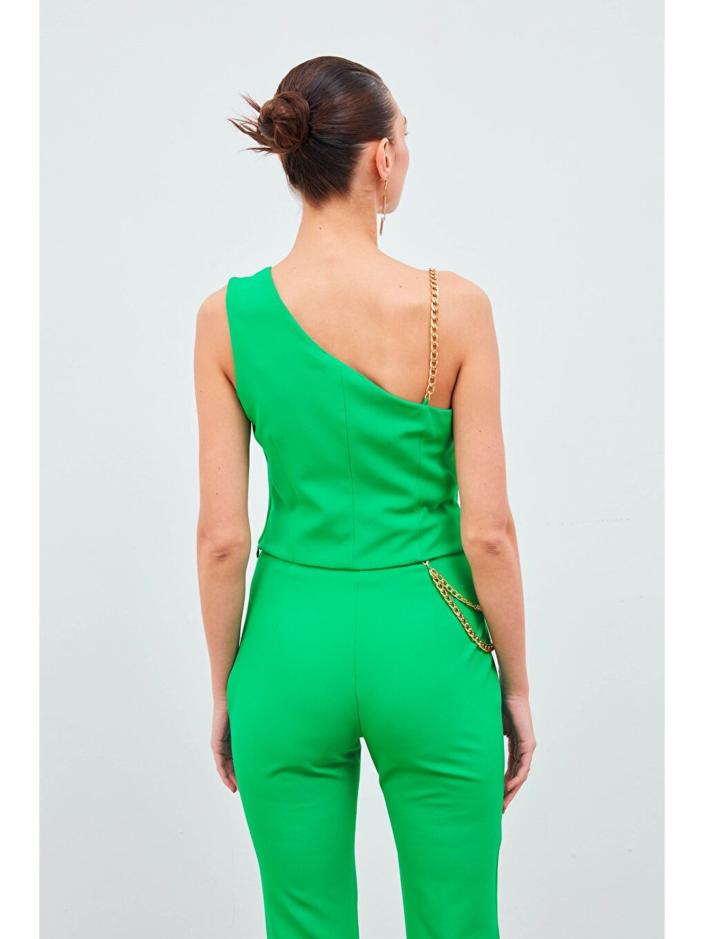 Zincir Askı Detaylı Crop Bluz - Yeşil-3