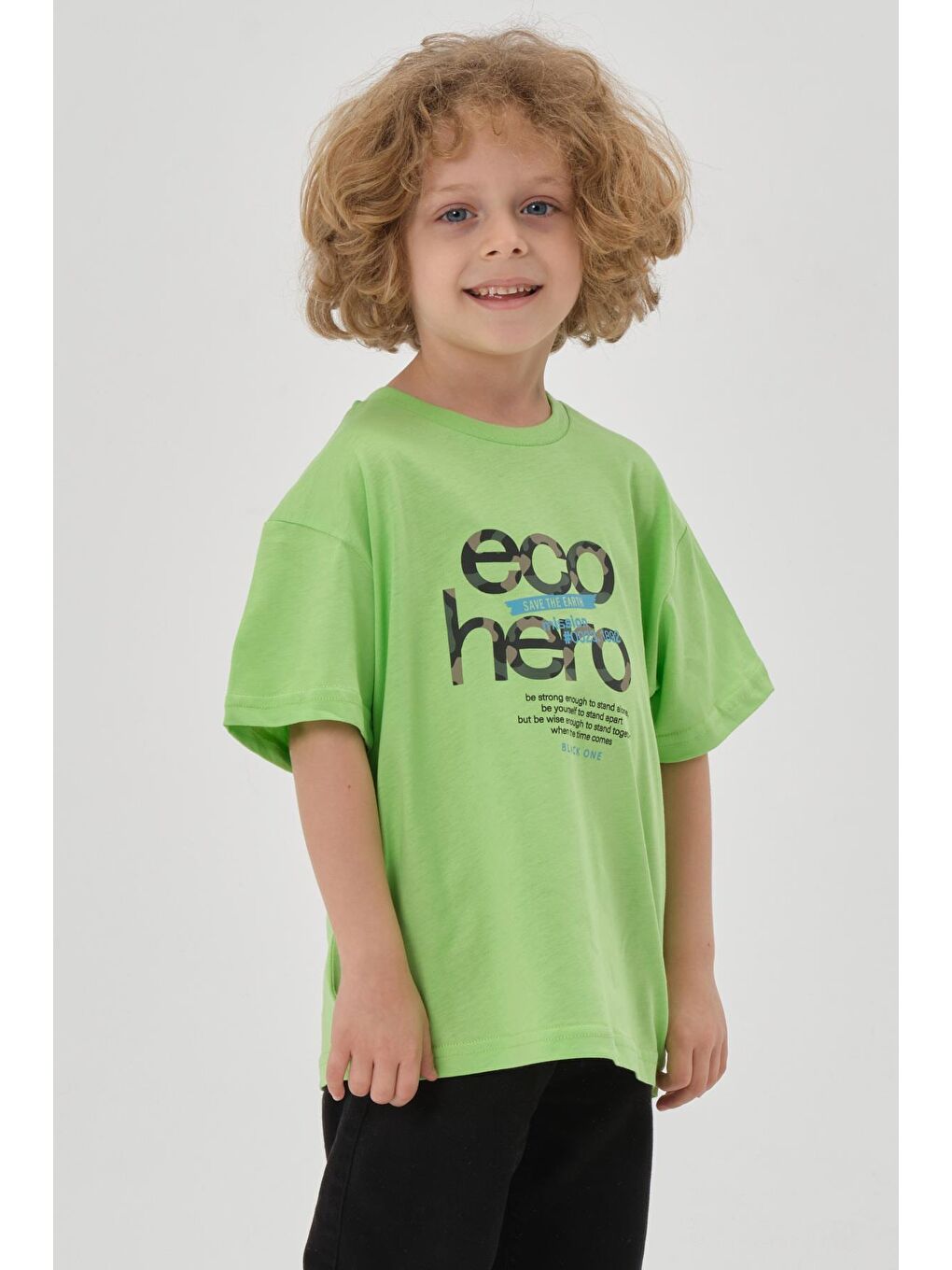 Yeşil Bisiklet Yaka Baskılı Erkek Çocuk T-shırt-1