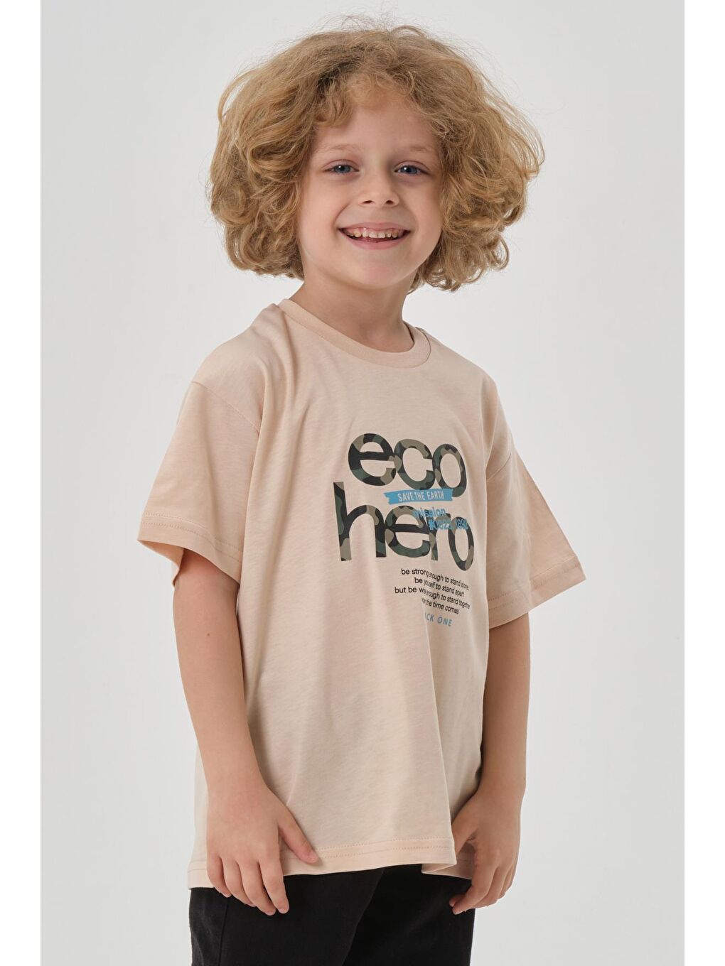 Bej Bisiklet Yaka Baskılı Erkek Çocuk T-shırt-1