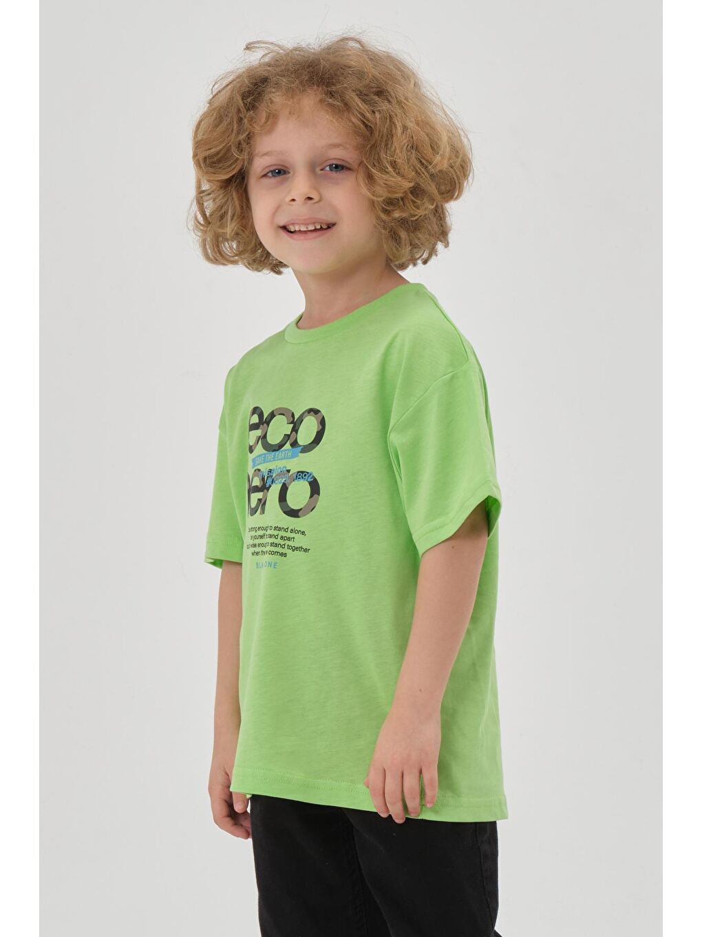 Yeşil Bisiklet Yaka Baskılı Erkek Çocuk T-shırt-2
