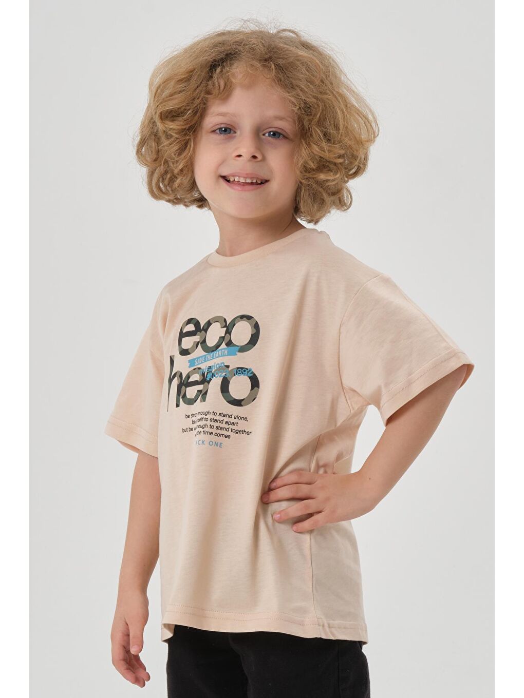 Bej Bisiklet Yaka Baskılı Erkek Çocuk T-shırt-2