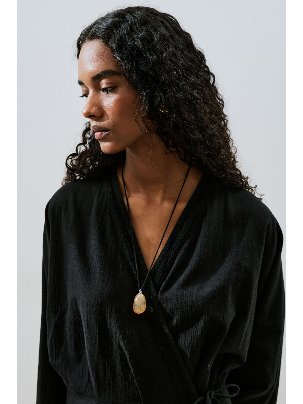 Dokulu Kruvaze Kapamalı Elbise Siyah-6