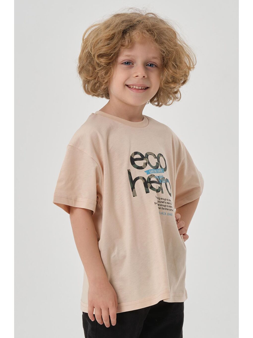 Bej Bisiklet Yaka Baskılı Erkek Çocuk T-shırt-3
