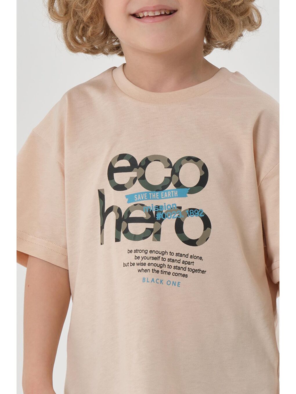 Bej Bisiklet Yaka Baskılı Erkek Çocuk T-shırt-4