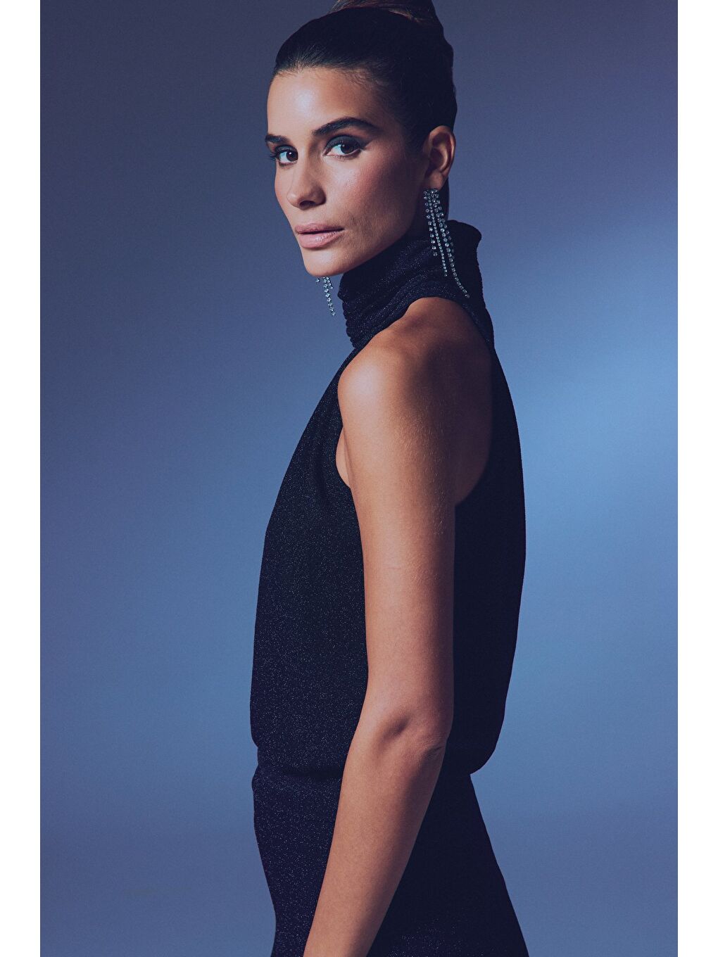 Kolsuz Parlak Bluz - Siyah-1