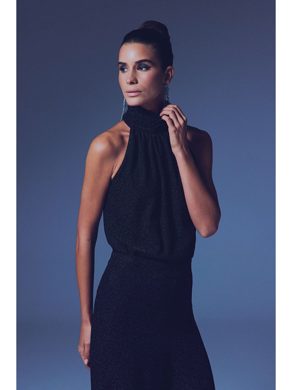 Kolsuz Parlak Bluz - Siyah-2