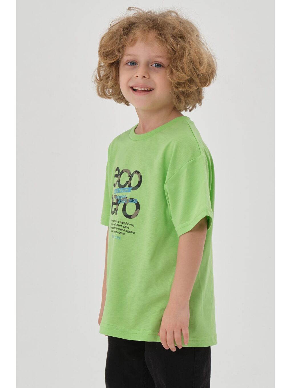 Yeşil Bisiklet Yaka Baskılı Erkek Çocuk T-shırt-4