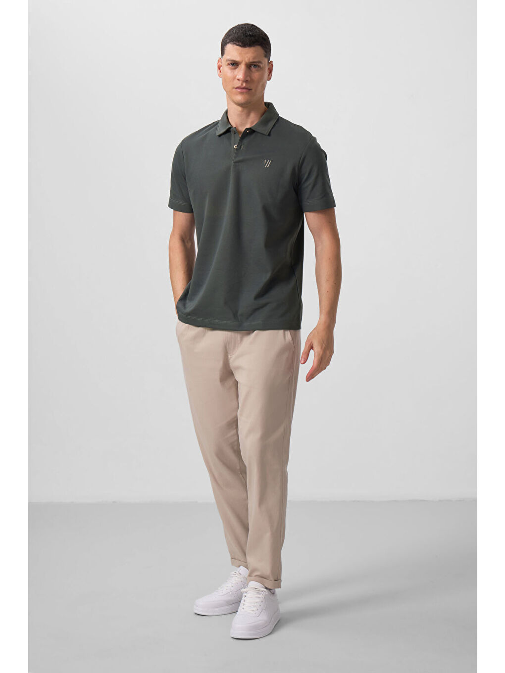 Yeşil Çağla Basic Göğüs Logolu Standart Kalıp Triko Polo Yaka Erkek Tişört - 87768-1