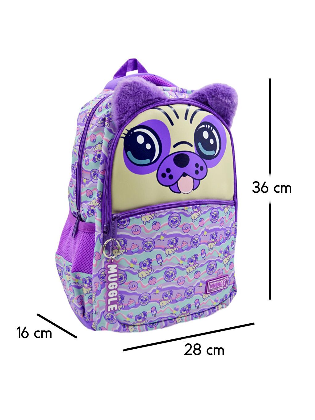 3 Bölmeli Dog Mor Okul Sırt Çantası (MU-6962)-1