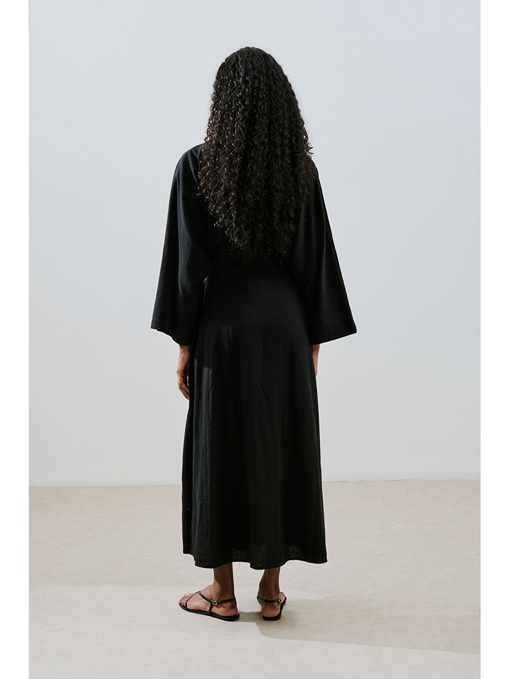 Dokulu Kruvaze Kapamalı Elbise Siyah-7