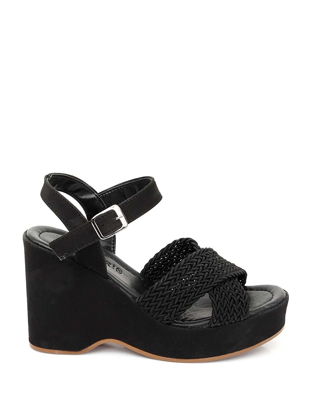 Siyah Dolgu Taban Örgü Kadın Sandalet 49997-3