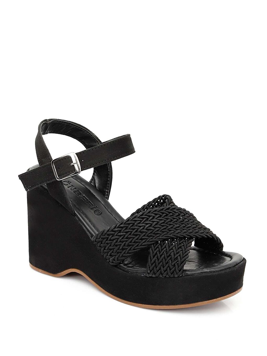 Siyah Dolgu Taban Örgü Kadın Sandalet 49997-4