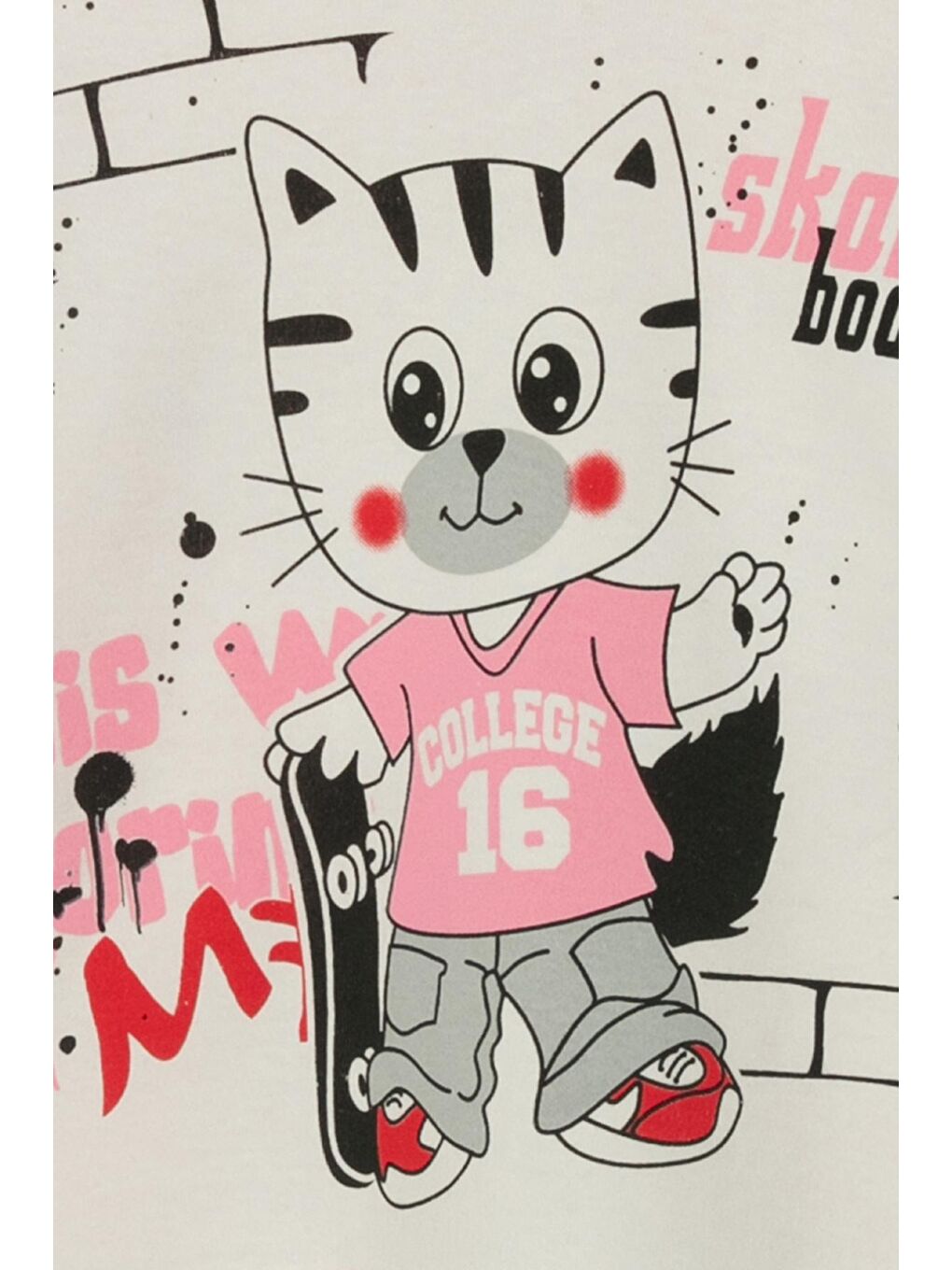 Pembe Kedi Baskılı Kız Bebek Pijama Takımı-3