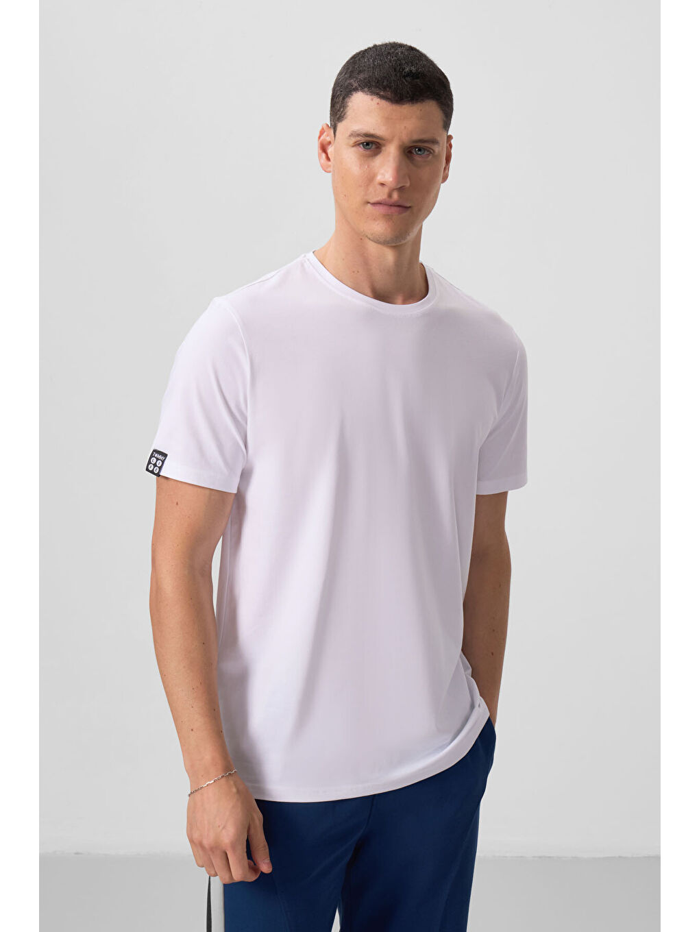 Beyaz Erkek Basic Kısa Kol Standart Kalıp Bisiklet Yaka Tişört - 87911-4