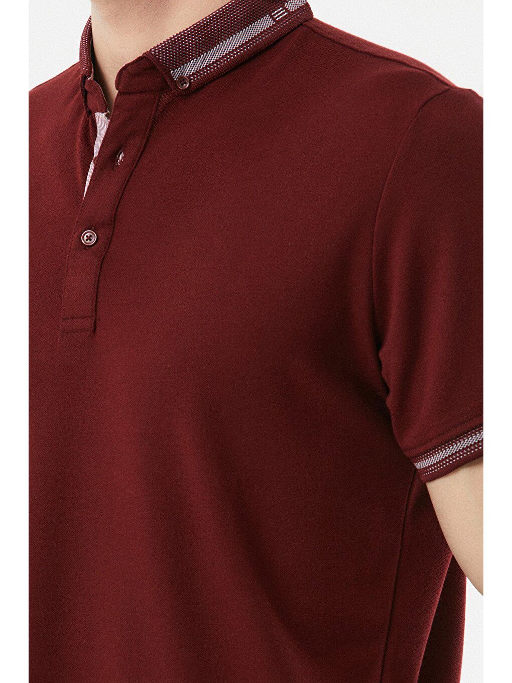 Bordo Yakası Desenli Polo Yaka Slim Fit Tişört-3