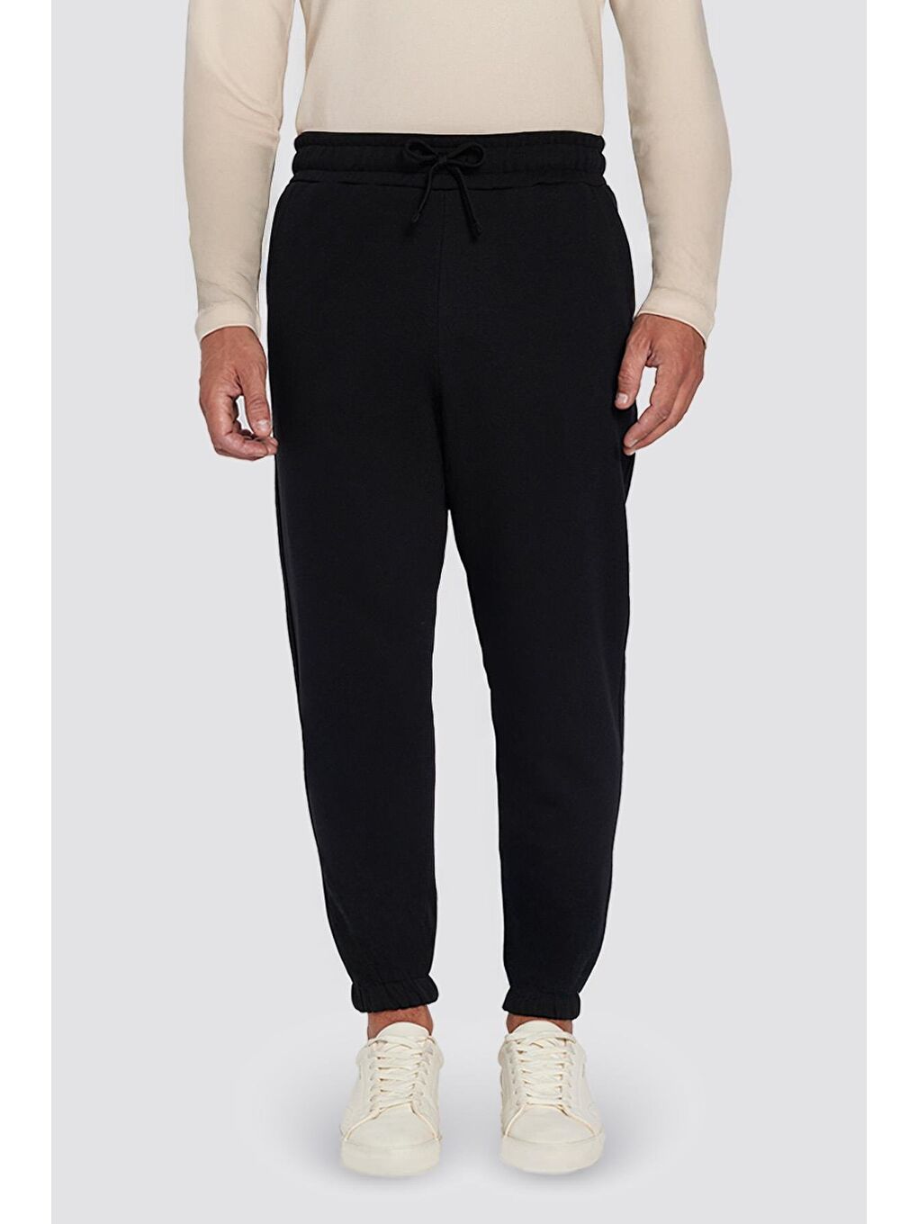 Unisex Relax Fit Rahat Kesim Şardonlu 3 Cepli Lastikli Jogger Paça Siyah Erkek Jogger Eşofman Altı