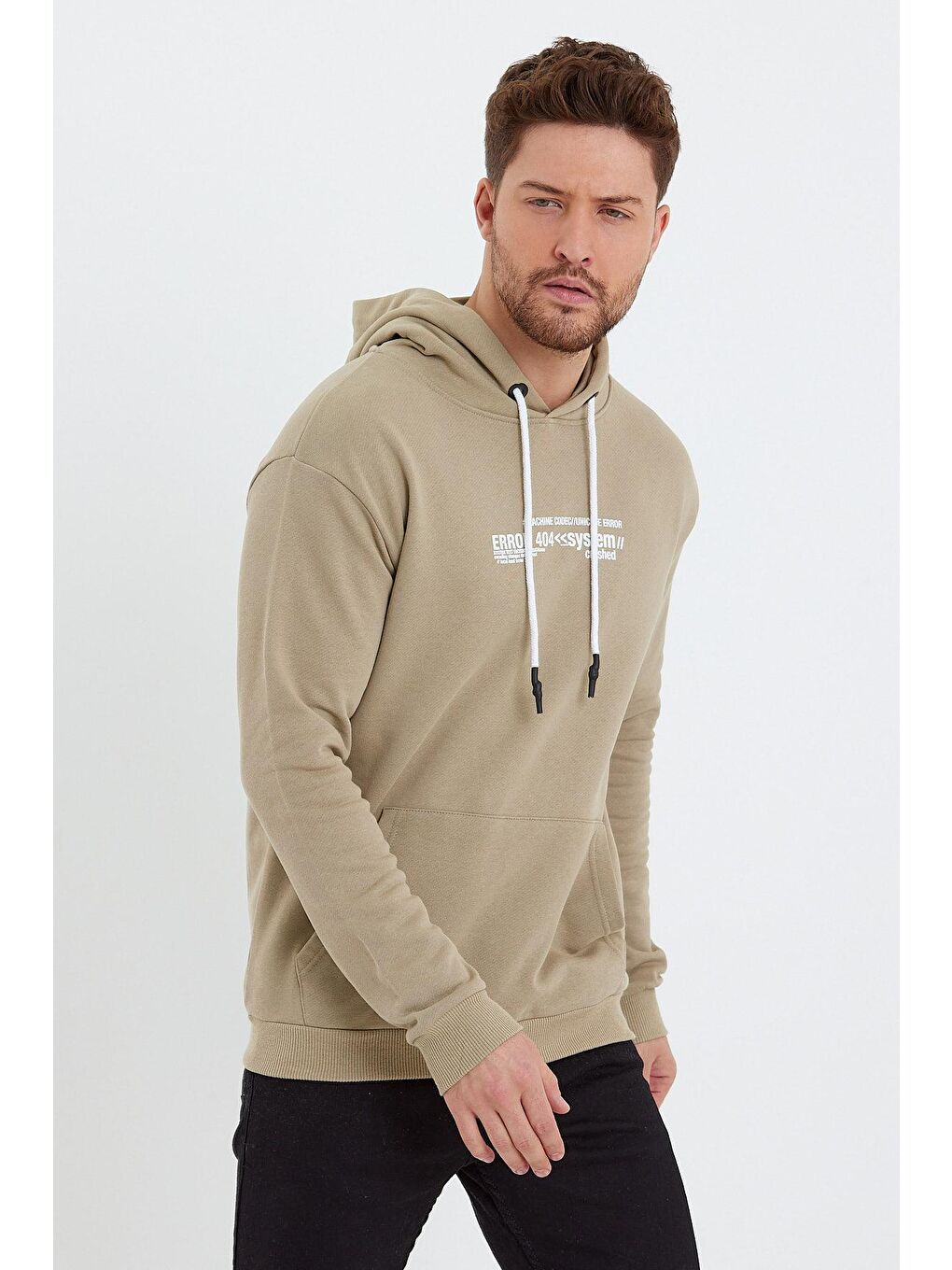 Haki Erkek Kapüşonlu Sweatshirt-3