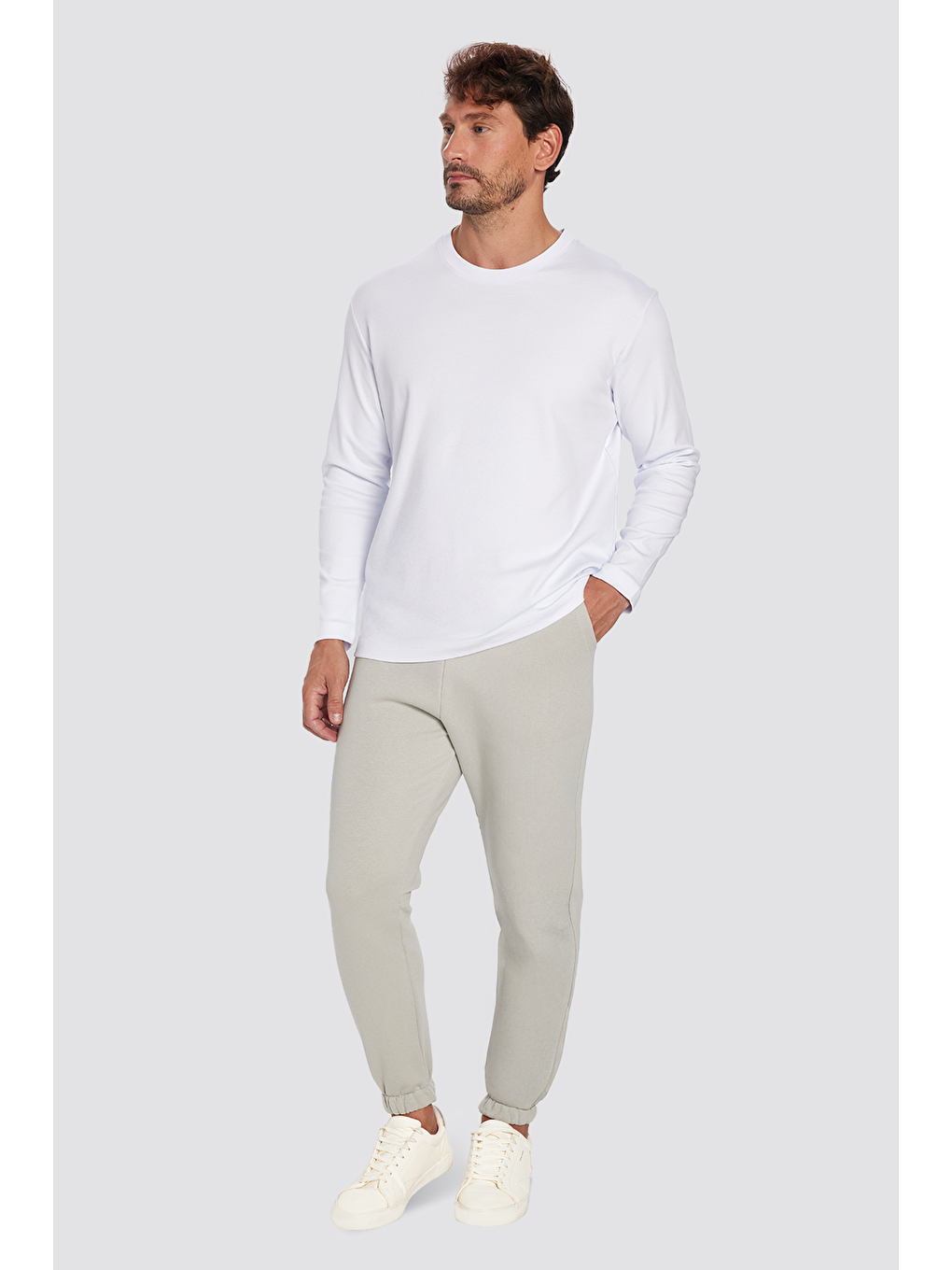 Bej Unisex Relax Fit Rahat Kesim Şardonlu 3 Cepli Lastikli Jogger Paça Taş Renk Eşofman Altı-1