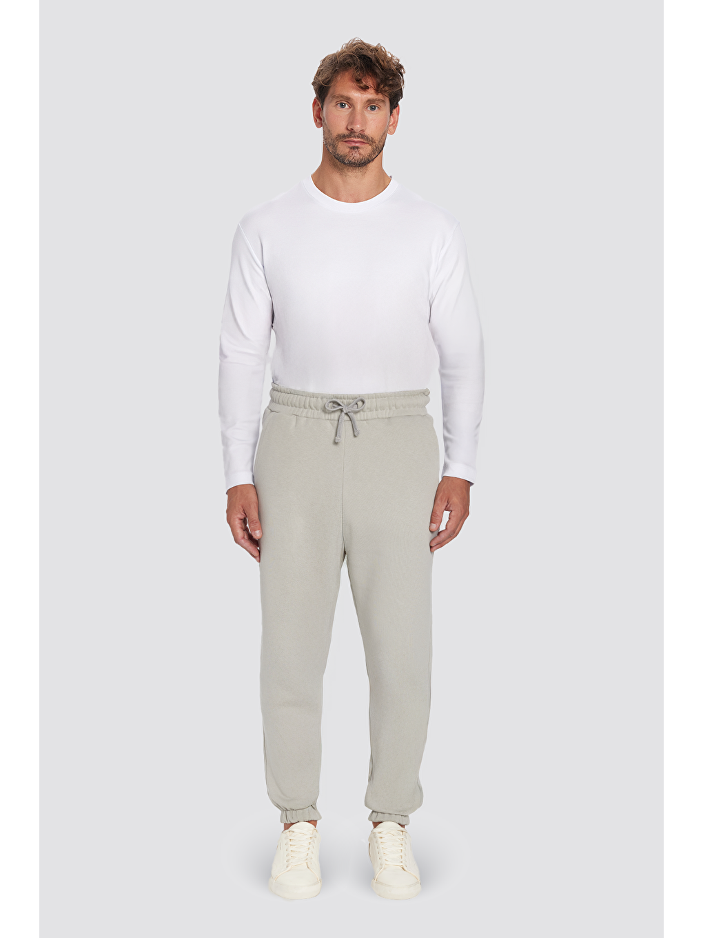 Bej Unisex Relax Fit Rahat Kesim Şardonlu 3 Cepli Lastikli Jogger Paça Taş Renk Eşofman Altı-3