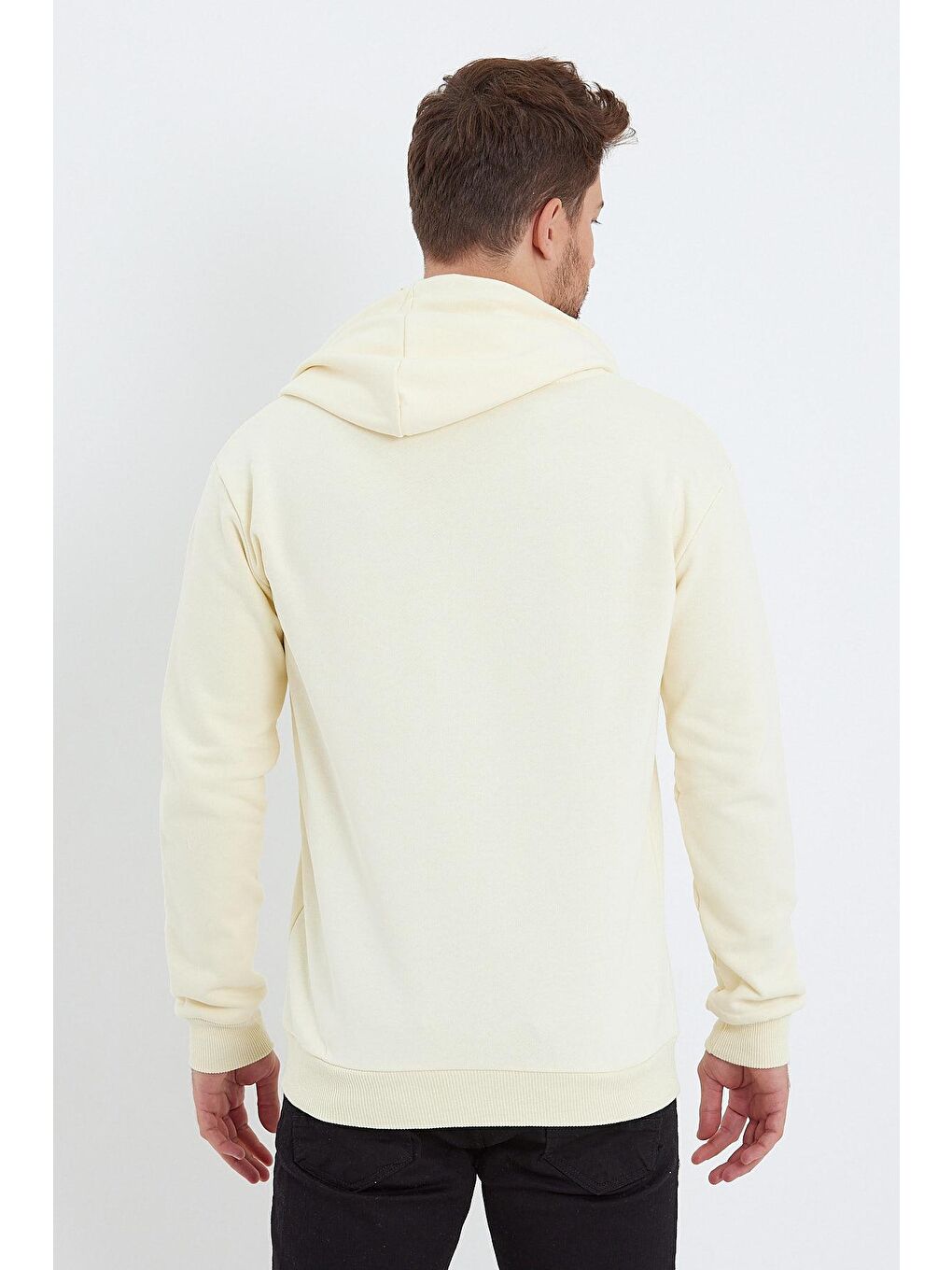 Ekru Kapüşonlu Erkek Hoodie-4