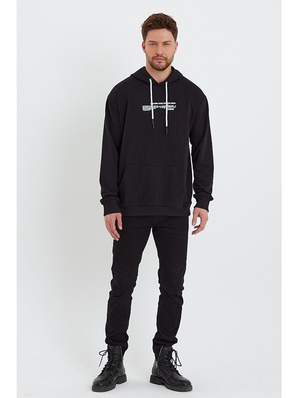 Siyah Erkek Kapüşonlu Sweatshirt-1