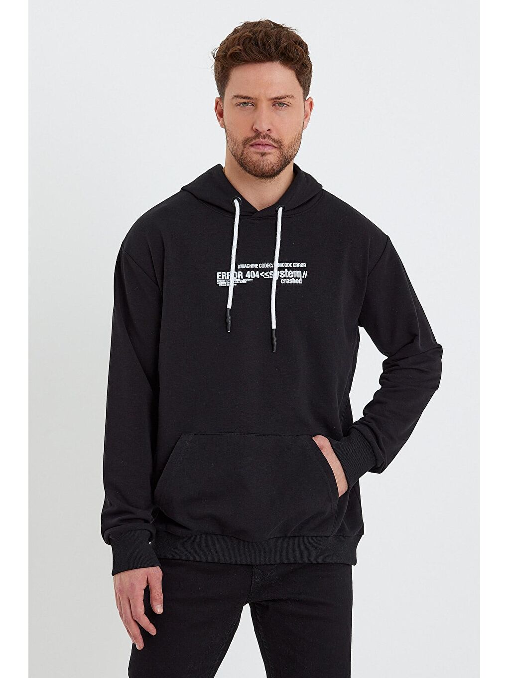 Siyah Erkek Kapüşonlu Sweatshirt-2